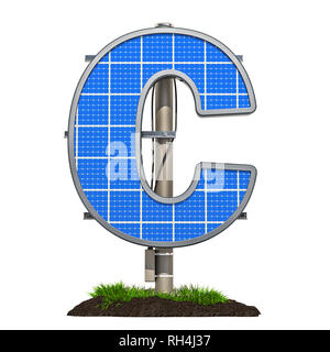 Buchstaben c Solar Panel in der Buchstaben C, 3D-Rendering auf weißem Hintergrund geformt Stockfoto