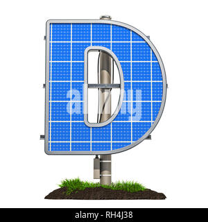 Buchstaben D. Solarpanel in der Buchstaben D, 3D-Rendering auf weißem Hintergrund geformt Stockfoto