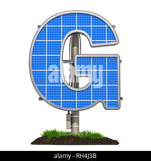 Alphabet Buchstaben G Solar Panel in der Buchstaben G, 3D-Rendering auf weißem Hintergrund geformt Stockfoto