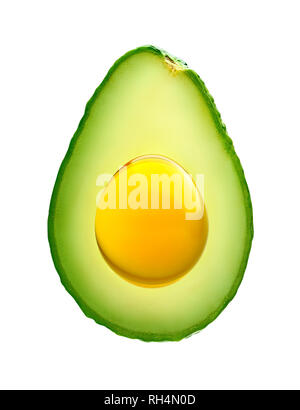 Avocado mit Avocadoöl auf weißem Hintergrund Stockfoto