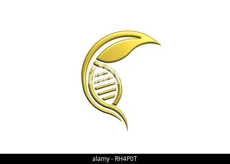 Biologie DNA-Logo. Gold Stil. 3D-Render Abbildung Stockfoto