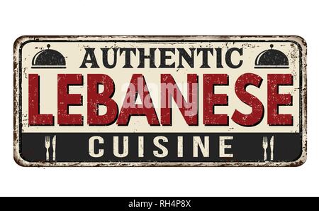 Authentische libanesische Küche vintage rostiges Metall Zeichen auf weißem Hintergrund, Vector Illustration Stock Vektor