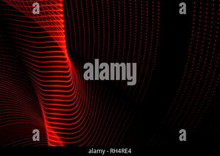Mehrere rote gepunktete Linien mit abstrakten Formen. Licht Malerei Fotografie. Rote Flecken auf schwarzem Hintergrund. Stockfoto