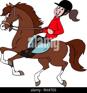 Cartoon Reiter und ihre braunen Pferd Vector Illustration Stock Vektor
