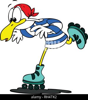 Cartoon seagull Roller Skating Vector Illustration Stock Vektor