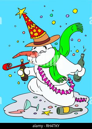 Cartoon Schneemann feiern das neue Jahr Vector Illustration Stock Vektor