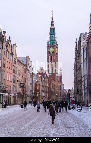 Ratusz, Rathaus, Renaissance, 1556, bei Schneewetter, Długi Targ, Langer Markt, Danzig, Polen Stockfoto