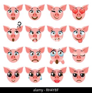 Der Vektor Aufkleber, emojis mit niedlichen Schwein Stock Vektor