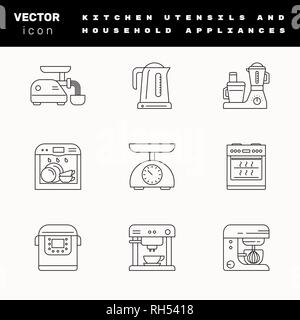 Küchengeräte und Hausgeräte lineare Symbole Stock Vektor