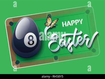 Frohe Ostern. Easter Egg in Form einer Billardkugel auf eine billard pool Hintergrund. Vector Illustration. Stock Vektor
