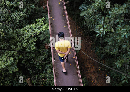 Man Walking auf Canopy Walkway in (Thung khai) Botanischer Garten Stockfoto