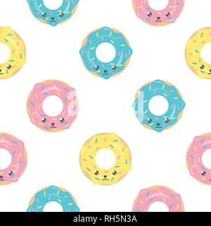 Kindisch nahtlose Muster mit niedlichen kawaii Donuts. Kreative Textur für Textilien, Tapeten, Stoff, Einrichtung Stock Vektor