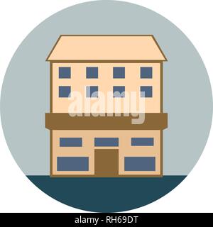 Gebäude runde Symbole. Vector Illustration Stil ist flach Symbol, blauen Hintergrund. Stock Vektor