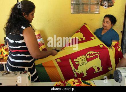 Colombo, Sri Lanka. 31 Jan, 2019. Schneider stellen nationale Fahnen auf ein kleines Geschäft in Colombo, Sri Lanka, am 31.01.2019. Sri Lanka wird seine 71 Independence Day am 4 feiern. Credit: Gayan Pattin/Xinhua/Alamy leben Nachrichten Stockfoto