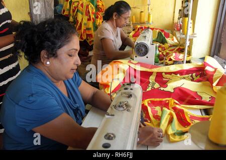 Colombo, Sri Lanka. 31 Jan, 2019. Schneider stellen nationale Fahnen auf ein kleines Geschäft in Colombo, Sri Lanka, am 31.01.2019. Sri Lanka wird seine 71 Independence Day am 4 feiern. Credit: Gayan Pattin/Xinhua/Alamy leben Nachrichten Stockfoto