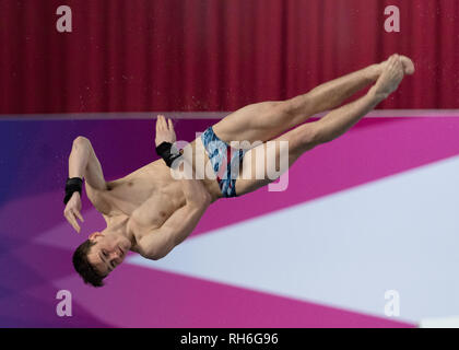 Plymouth, Großbritannien. 1. Feb 2019. Aidan Heslop - PLYM in Männer Prelim während der Britischen Nationalen Tauchen Cup 2019 in Plymouth Life Center am Freitag, den 01. Februar 2019. PLYMOUTH ENGLAND. (Nur redaktionelle Nutzung, eine Lizenz für die gewerbliche Nutzung erforderlich. Keine Verwendung in Wetten, Spiele oder einer einzelnen Verein/Liga/player Publikationen.) Credit: Taka G Wu/Alamy Nachrichten Stockfoto