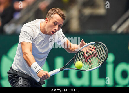 Frankfurt am Main, Deutschland. 01 Feb, 2019. Philipp KOHLSCHREIBER, GER Tennis Pro, in Aktion, Vorhand, Rückhand, Volley, Einzelaktion, tennisball, Kugel, Deutschland - UNGARN Qualifier Runde Mens Tennis Davis Cup in Frankfurt, Deutschland, 01. Februar 2019 Saison 2018/2019, Kredit: Peter Schatz/Alamy leben Nachrichten Stockfoto