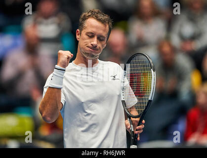 Frankfurt am Main, Deutschland. 01 Feb, 2019. Philipp KOHLSCHREIBER, GER Tennis Pro, in seinem Match gegen Zsombor PIROS, HUN DEUTSCHLAND-UNGARN Qualifier Runde Mens Tennis Davis Cup in Frankfurt, Deutschland, 01. Februar 2019 Saison 2018/2019, Kredit: Peter Schatz/Alamy leben Nachrichten Stockfoto