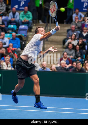 Frankfurt am Main, Deutschland. 01 Feb, 2019. Philipp KOHLSCHREIBER, GER Tennis Pro, in seinem Match gegen Zsombor PIROS, HUN DEUTSCHLAND-UNGARN Qualifier Runde Mens Tennis Davis Cup in Frankfurt, Deutschland, 01. Februar 2019 Saison 2018/2019, Kredit: Peter Schatz/Alamy leben Nachrichten Stockfoto