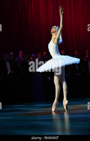 01. Februar 2019, Sachsen, Dresden: Swetlana Zacharova erscheint am 14 Semper Opernball. Das Motto der diesjährigen Ball ist 'Faszination Dresden - Träume wahr" kommen. Foto: Jens Kalaene/dpa-Zentralbild/dpa Stockfoto