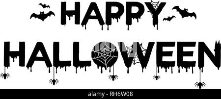 Vektor Plakat mit der Art des Happy Halloween mit bat, Spider und Web auf weißem Hintergrund. Für Banner, Grußkarte, Party Einladung Stock Vektor