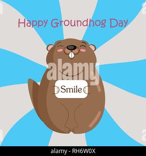 Glücklich Und täglich grüßt das Murmeltier Vector Illustration Design mit niedlichen Marmot Charakter blauer und grauer Hintergrund Stock Vektor