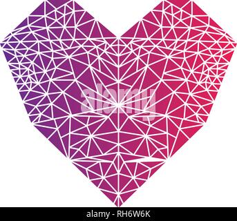 Der Vektor der Neon Rot und ultra-violetten Gradienten Herz in Low Poly Dreieck Stil für Valentinstag isoliert auf weißem Hintergrund. Vector Illustration Stock Vektor