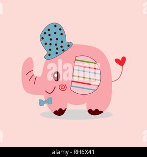 Cute Baby Elefant in blauen Hut. Für t-shirt, Kids Fashion Design tragen, Karten, Poster, Banner, Flyer. Vector Illustration. Stock Vektor