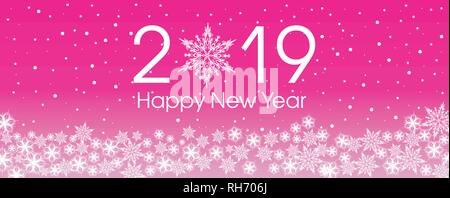 2019 Happy New Year Karte Vorlage. Design patern Schneeflocken mit Gold und Rosa. Schneeflocke vektor Symbol Hintergrund set Kunststoff rosa Farbe. Stock Vektor