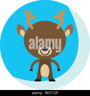 Schöne Vector Illustration mit nett, lächelnd Weihnachten Reh. Weihnachtskarte, Poster. Vektor. Blauer Hintergrund Stock Vektor