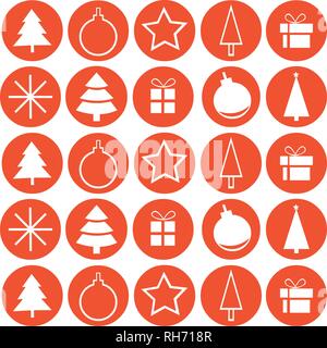 Vector Illustration von Weihnachten Icons Pack in runden roten Hintergrund. Editierbare flache Bauform. Stock Vektor