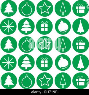 Vector Illustration von Weihnachten Icons Pack in runden grünen Hintergrund. Editierbare flache Bauform. Stock Vektor