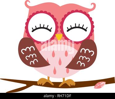 Niedliche Rosa Eule sitzen auf einem Ast. Zeichentrickfigur isoliert auf weißem Vektor-illustration bist mein Valentine. Liebe in der Luft, Valentinstag, Po Stock Vektor