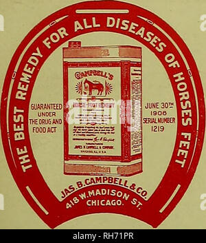 . Züchter und Sportler. Pferde. Samstag, 26 Dezember, 1908.] Der Züchter und SPORTSMAN 27 75 PROZENT ALLER PFERDEBESITZER UND SCHULUNGSLEITER NUTZEN UND EMPFEHLEN CAMPBELL PFERD FUSS REMEDY - DURCH VERKAUFT. W. A. Sayre Sacramento, Cal. Miller & Amp; Patterson San Diego, Cal. J. G. Lesen Sie "fc Bro Ogden, Utah Jublnville&amp; Nance Butte, Mont A. A. Kraftpapier Co Spokane, Washington Tlios. M. Hendornon Seattle, Washington. C. Kodder Stockton, Cal. Wm. E. Detels Pleaaanton, Cal. V. Koch. , San Jose, Cal. Keystone Bros San Francisco, cal. Fred Reedy Fresno, Cal. Jno. McKerron San Francisco, cal. Jos. MeTigue San Francis Stockfoto