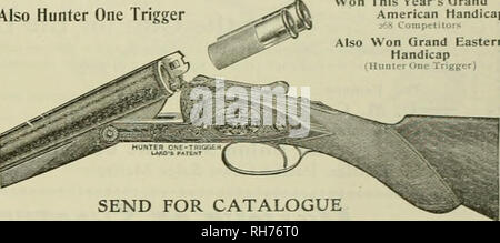 . Züchter und Sportler. Pferde. Samstag, 10. November 1906. J der Züchter und SPUPTSMji. t15... Meisterschaften... KENTUCKY OWENSBORO, 24. Mai 1906 gewann DURCH HERRN WOOLFOLK HENDERSON, 98 X 109-mit-ILLINOIS BLOOMINGTON, 24. Mai 1906 gewann durch Herrn J.R. GRAHAM, 94 x 100 von 19-yards Peters Werkseitig geladen Schalen der TROST HANDICAP - GRAND AMERICAN, 1905 gewann durch Herrn James T. Atkinson, - 99 x 100 ab 18 Yard Markierung. In diesem Fall 2 Punkte von 98, 5 auf 97, und 4 der 96. Alle mit der Peters Werkseitig geladen Schalen der gewählten Munition von Amateur- und Experte. Der Peters Cartridge Company - Cincinnati, Stockfoto