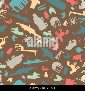 Tiere Muster. Zoo Hintergrund. cute cartoon Tier. Dschungel und Wald der wilden Natur. Fauna von verschiedenen Kontinenten. Tiere Stock Vektor