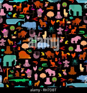 Tier Muster. Tiere Hintergrund nahtlos. cute Cartoon Tiere. Dschungel und Wald der wilden Natur. Fauna von verschiedenen Kontinenten. Zoo Stock Vektor