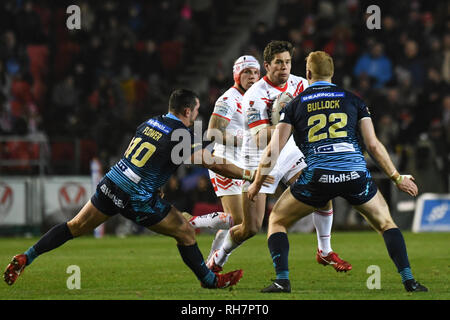 31. Januar 2019, total Gottlosen Stadium, St Helens, England; Betfred Super League, Runde 1, St Helens vs Wigan Warriors, Louie Mc Carthy-Scarsbrook von St Helens Stockfoto