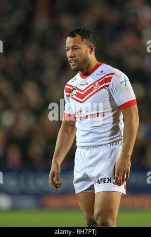 31. Januar 2019, total Gottlosen Stadium, St Helens, England; Betfred Super League, Runde 1, St Helens vs Wigan Warriors; Joseph Paulo (12) von St Helens während des Spiels Credit: Mark Cosgrove/News Bilder Stockfoto