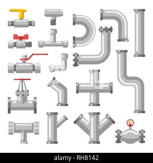 Pipe oder Pipeline Teile, Armaturen für Wasser, Öl, Gas Stock Vektor