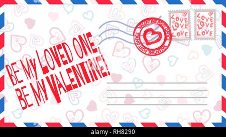 Mein Freund, mein Valentine! - Feierliche Erklärung der Liebe in den Valentinstag. Meine liebe Brief im Umschlag mit dem Stempel. Valentine Karte. Stock Vektor