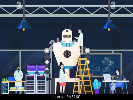 Fabrik für die Herstellung von Robotern oder cyborgs Stock Vektor