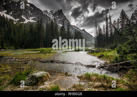 Wir haben durch den Hagel während einer Wanderung in Cascade Canyon überrascht Stockfoto