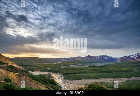 Blick über die weite Landschaft des Denali National Park von Polychrome Pass Stockfoto