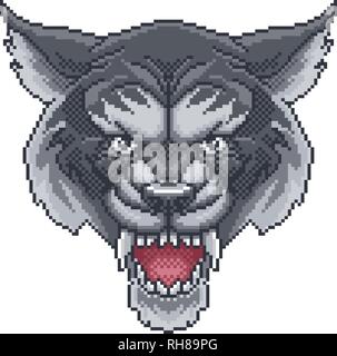 Wolf Pixel-art Arcade Game Cartoon Maskottchen Stock Vektor