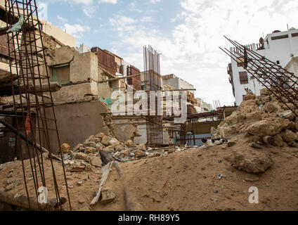 Restaurierung eines alten Haus mit Holz- mashrabiyas in al-Balad Viertel, Mekka Provinz, Jeddah, Saudi-Arabien Stockfoto