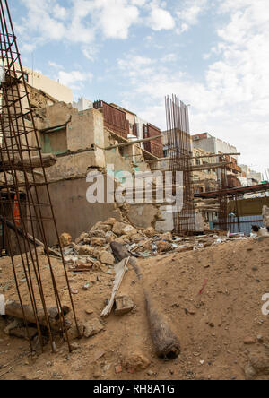 Restaurierung eines alten Haus mit Holz- mashrabiyas in al-Balad Viertel, Mekka Provinz, Jeddah, Saudi-Arabien Stockfoto
