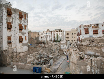 Restaurierung eines alten Haus mit Holz- mashrabiyas in al-Balad Viertel, Mekka Provinz, Jeddah, Saudi-Arabien Stockfoto