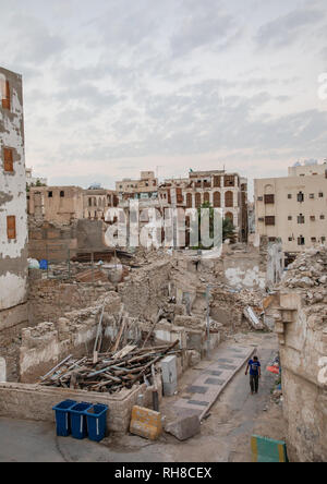 Restaurierung eines alten Haus mit Holz- mashrabiyas in al-Balad Viertel, Mekka Provinz, Jeddah, Saudi-Arabien Stockfoto