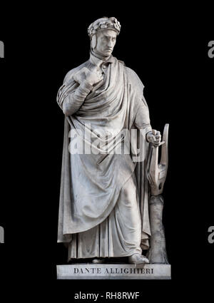 Dante Alighieri Statue, von Paolo Emilio Demi, 1840. Es ist in den Uffizien in Florenz befindet sich im Innenhof. Stockfoto
